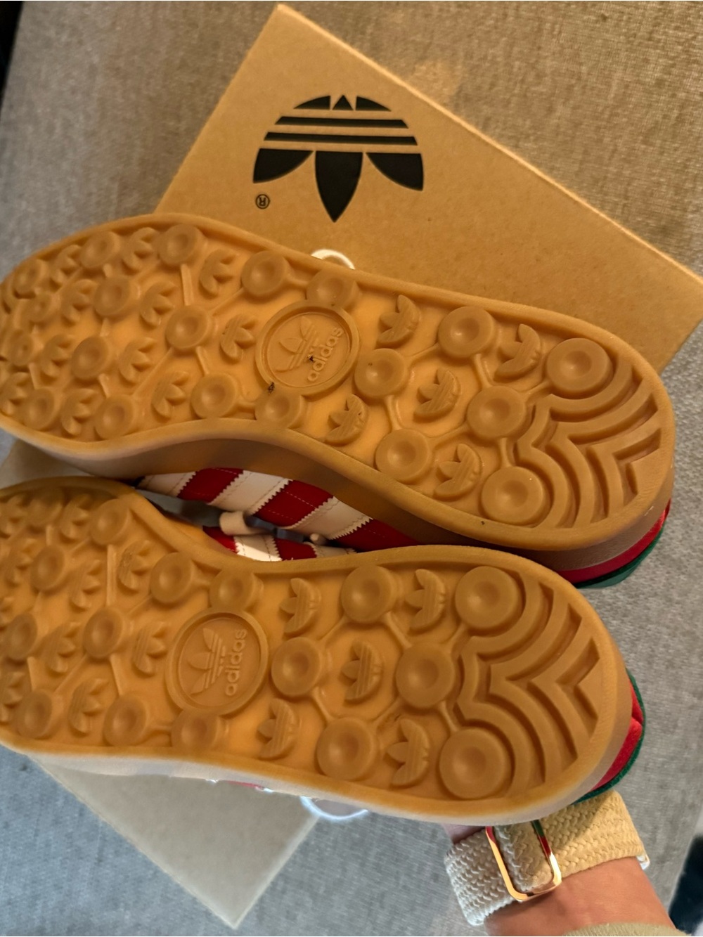 adidas men’s Gazelle Sneakers in Red with White Stripes - Picture 5 of 5